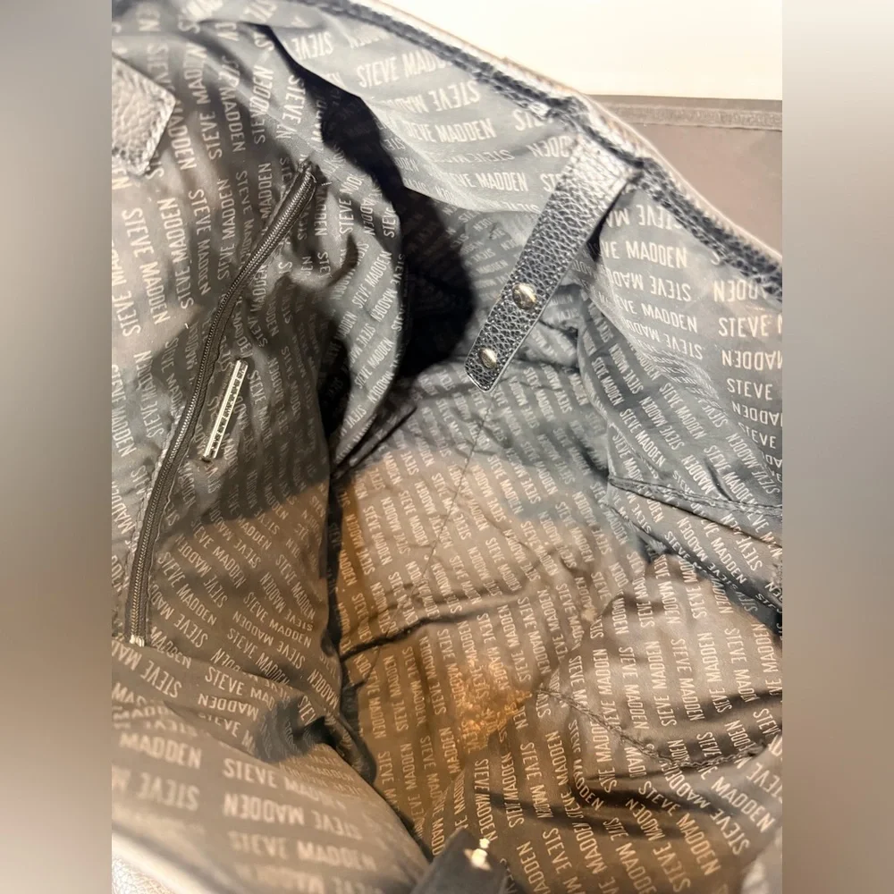 Steve Madden Black Pebbled Faux Leather Tote Bag | Everyday Carryall - Picture 12 of 14